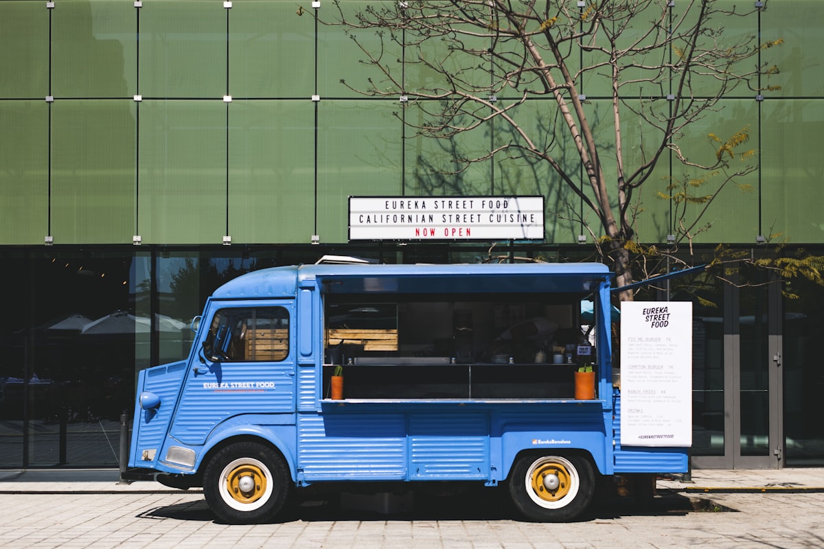 Custom-built vintage-style food truck parked and ready for service